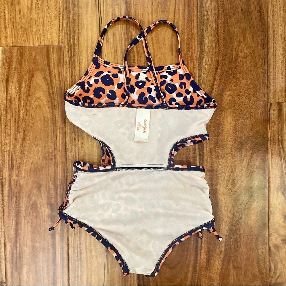 Cat & Jack Girls Swimsuits Yellow Floral 2 Piece & Leopard Print 1 Piece Size 4 - Picture 12 of 16